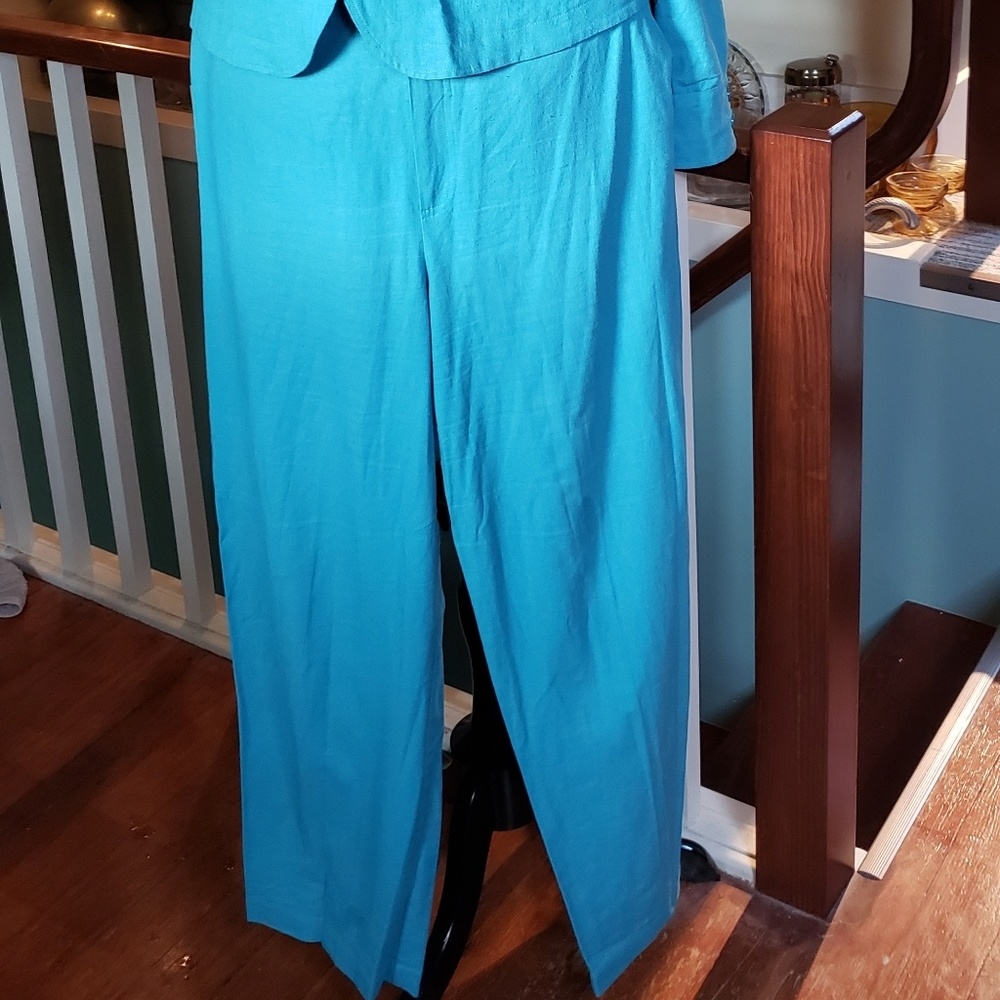 Ruby Road Womens Turquoise Washable Linen Slacks